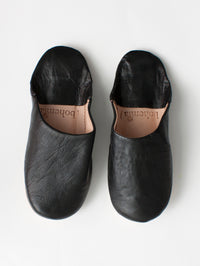 Mens Moroccan Leather Babouche Basic Slippers Black