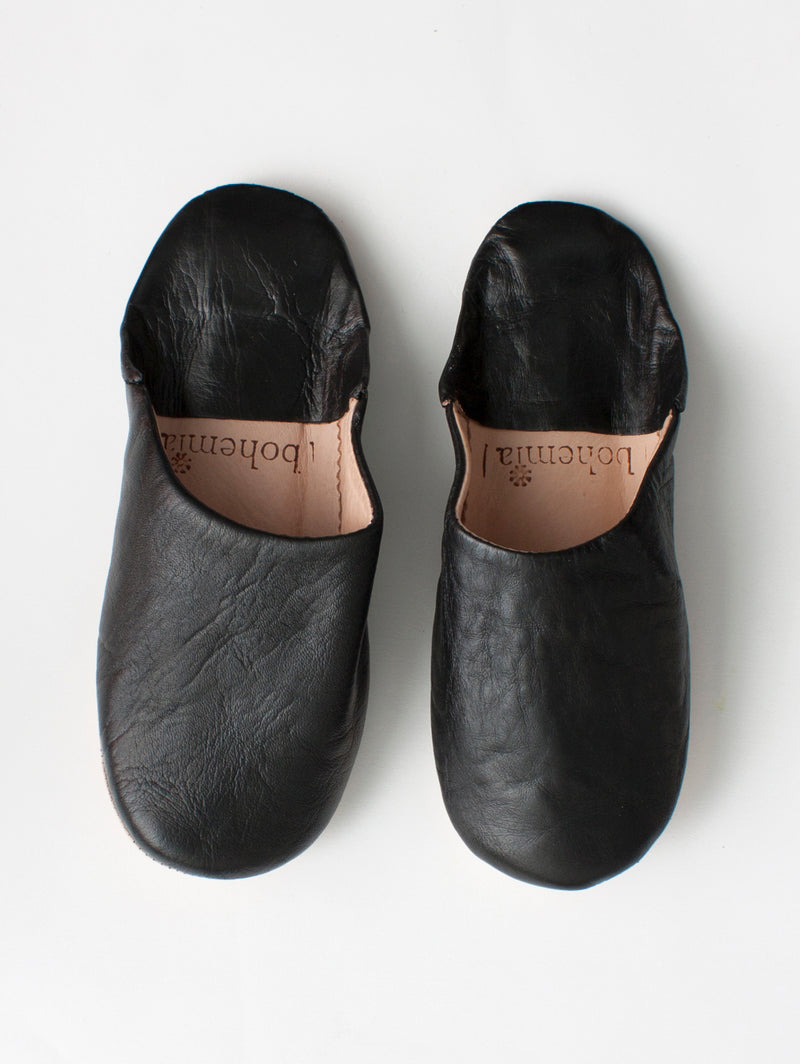 Men's Moroccan Leather Slippers in Black