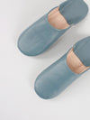 Women's Leather Moroccan Babouche Slippers in a Blue Grey Colour