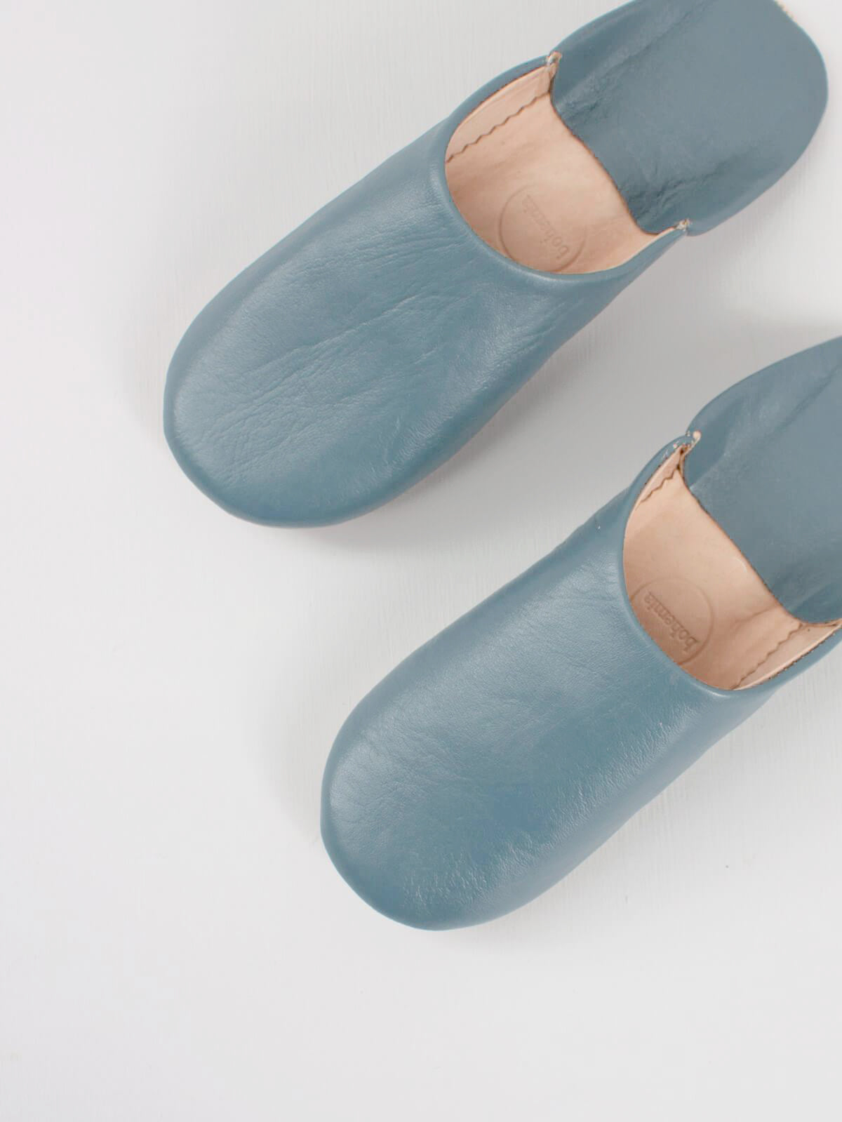 Women's Leather Moroccan Babouche Slippers in a Blue Grey Colour