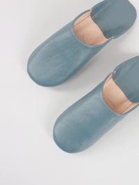 Women's Leather Moroccan Babouche Slippers in a Blue Grey Colour
