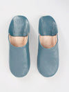 Women's Leather Moroccan Babouche Slippers in a Blue Grey Colour