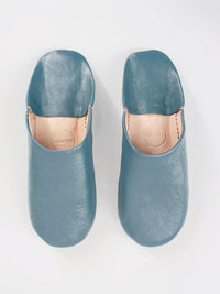 Women's Leather Moroccan Babouche Slippers in a Blue Grey Colour