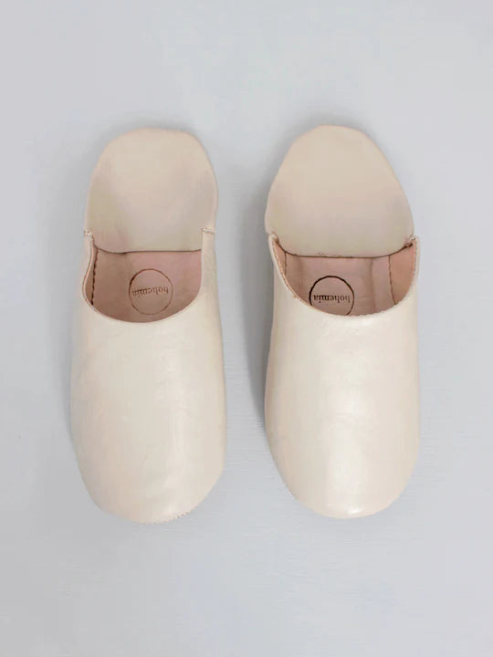 Bohemia Leather Babouche Slippers, Chalk