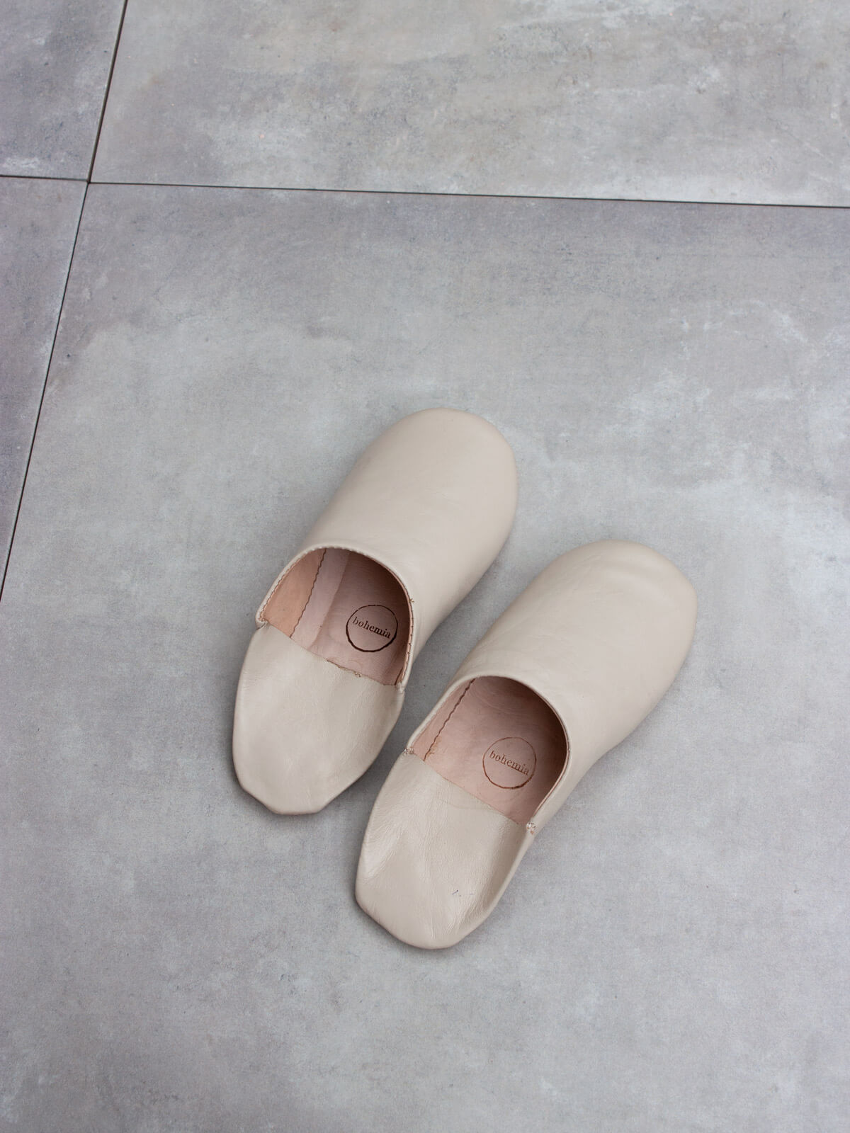 Women's Leather Moroccan Babouche Slippers in a Chalk Colour