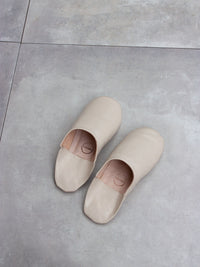 Women's Leather Moroccan Babouche Slippers in a Chalk Colour