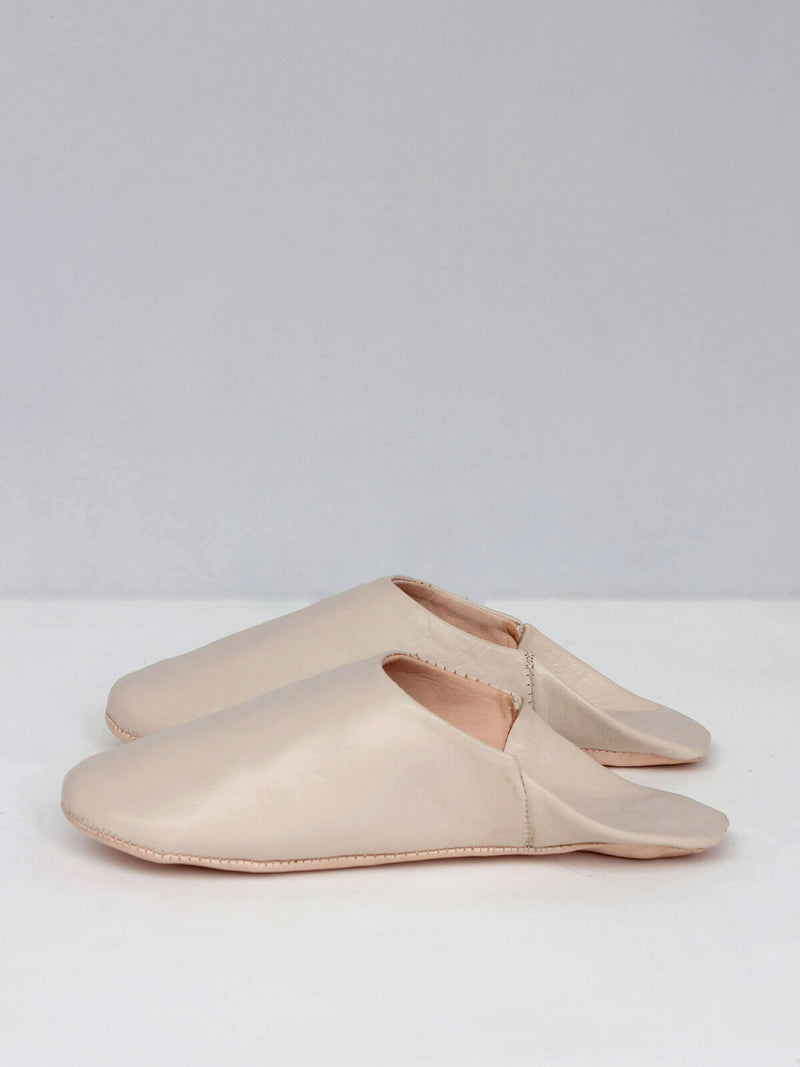 Women's Leather Moroccan Babouche Slippers in a Chalk Colour