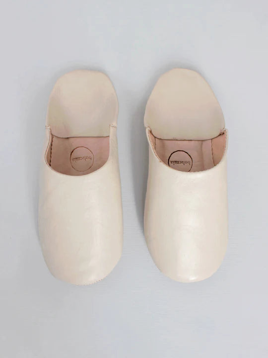 Womens Leather Babouche Slippers Chalk