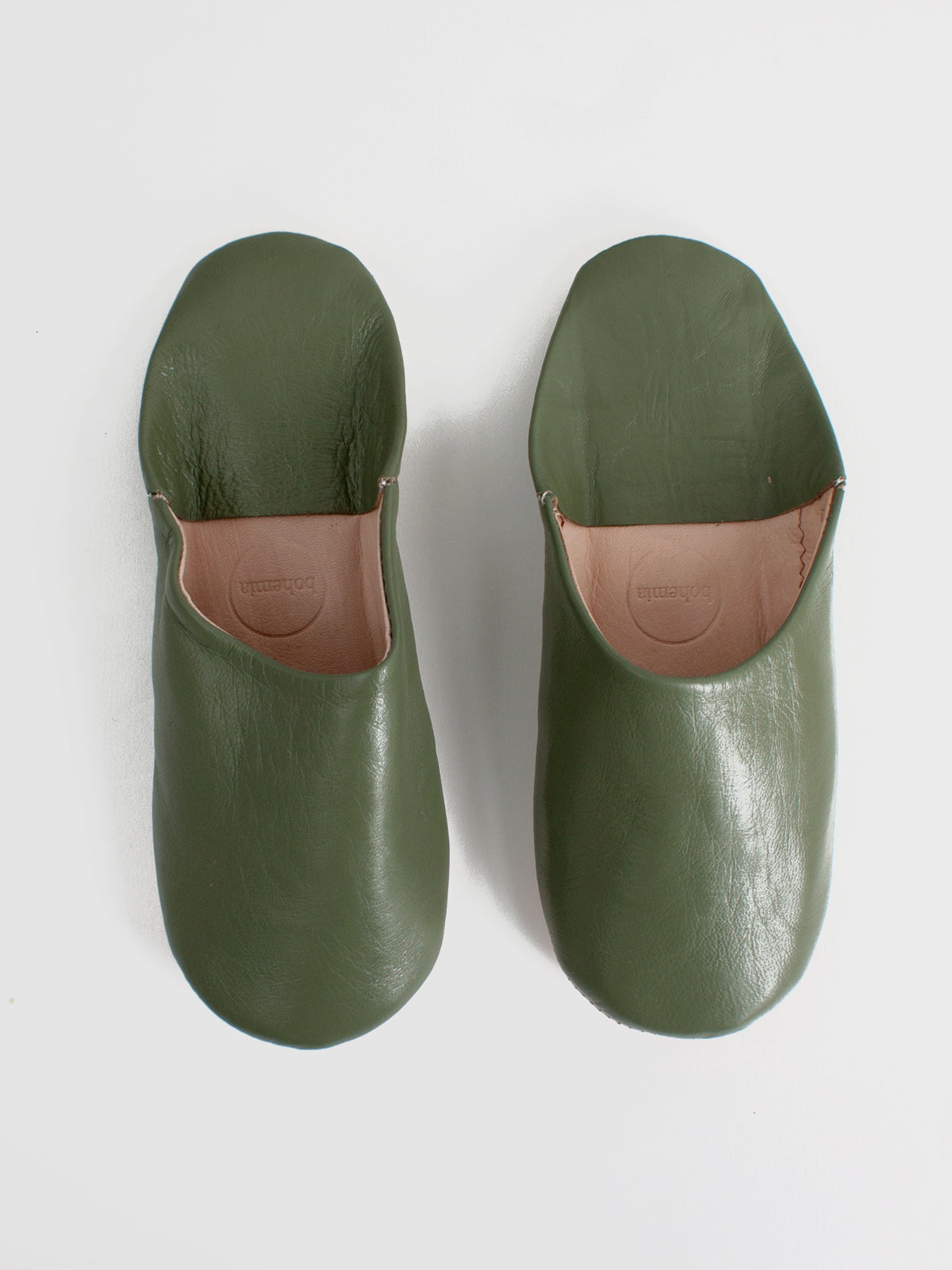 Men's Moroccan Leather Slippers in an Olive Colour
