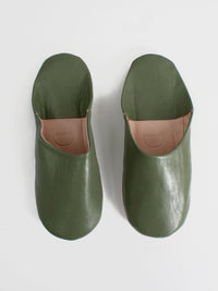 Men's Moroccan Leather Slippers in an Olive Colour