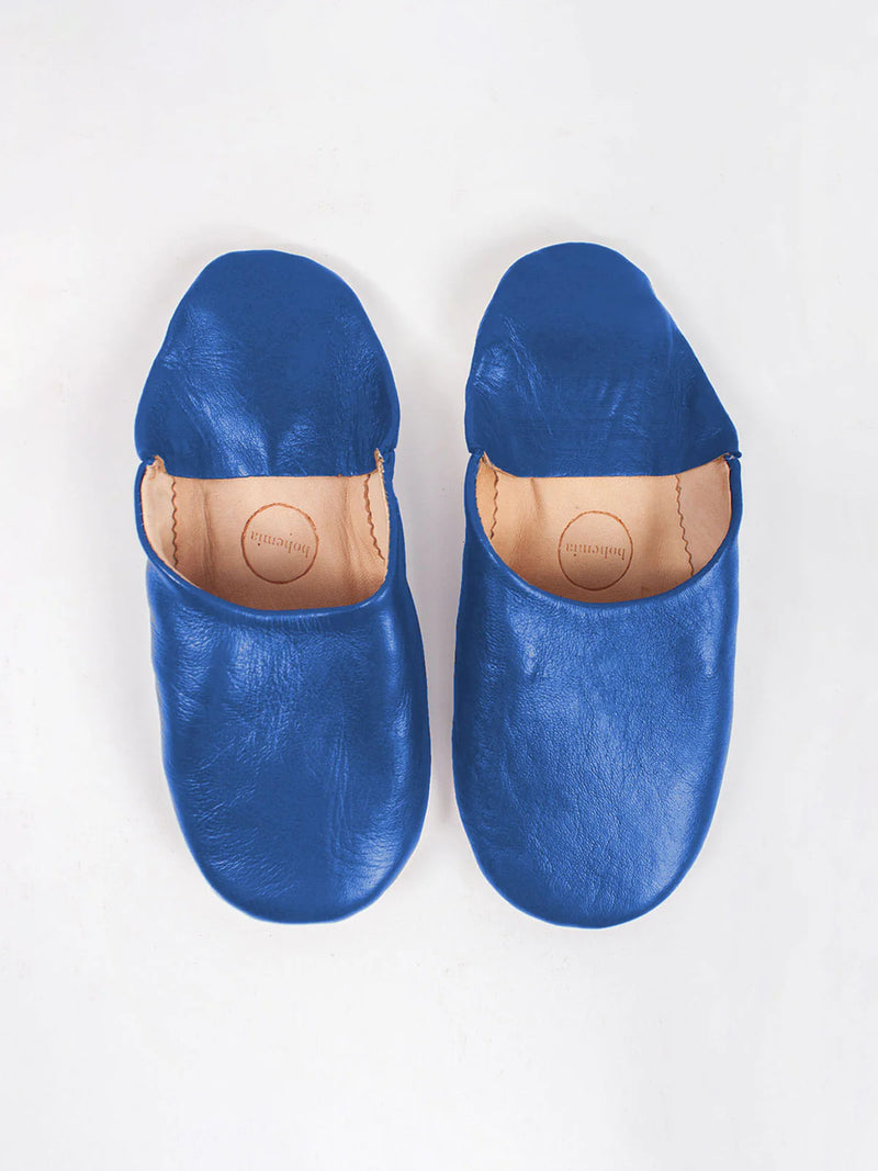 Women's Leather Moroccan Babouche Slippers in a Majorelle Blue Colour