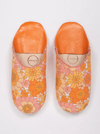 Bohemia Floral Fabric Babouche Slippers, Tangerine