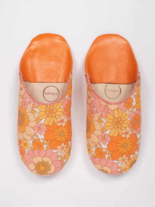 Bohemia Floral Fabric Babouche Slippers, Tangerine