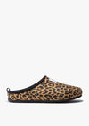 Women's Mercredy Wool Mule Slippers with a Rubber Sole, made from Recycled Plastic Bottles, Leopard Print Upper upper.