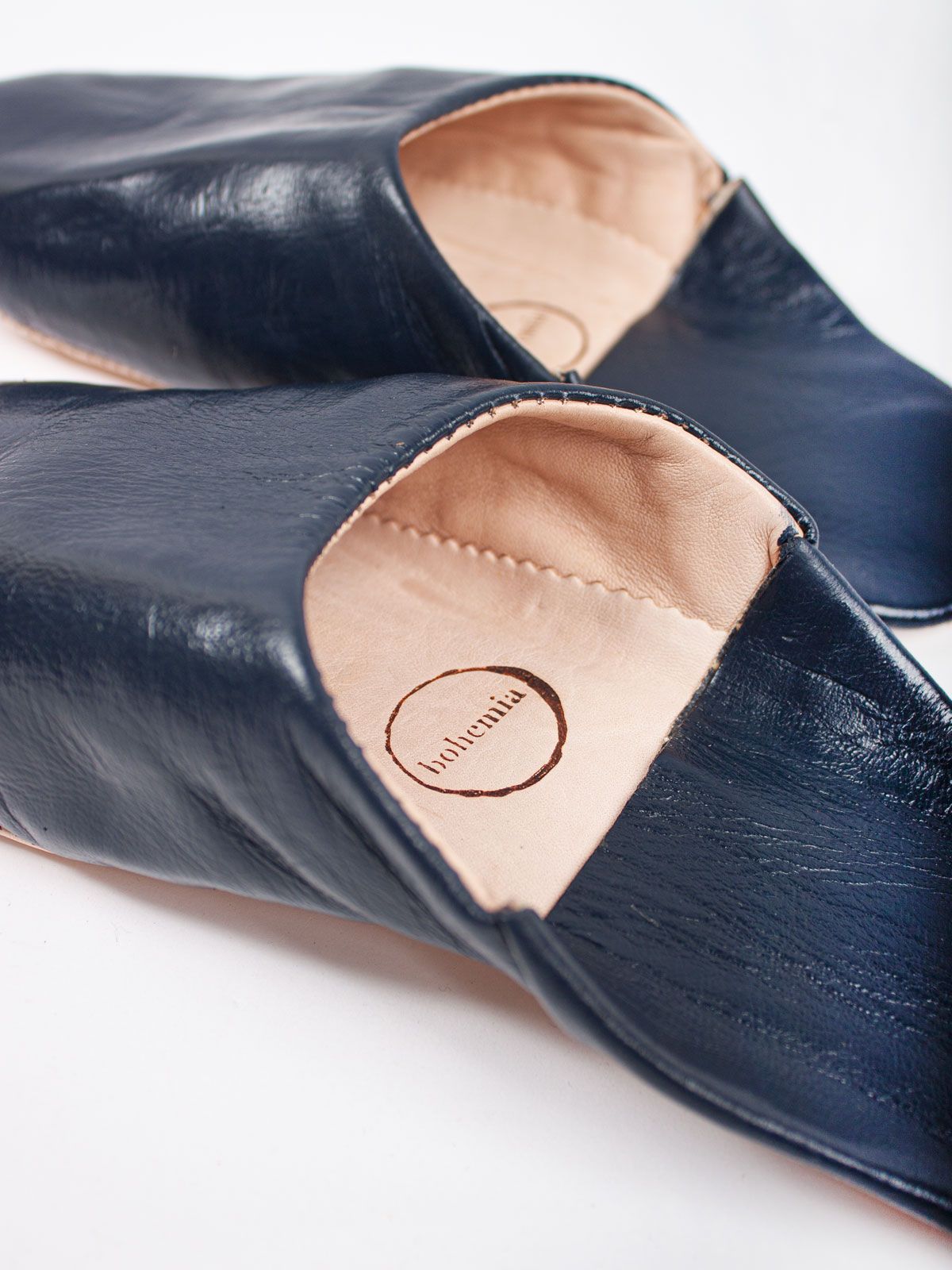 Mens Leather Babouche Slippers - Indigo