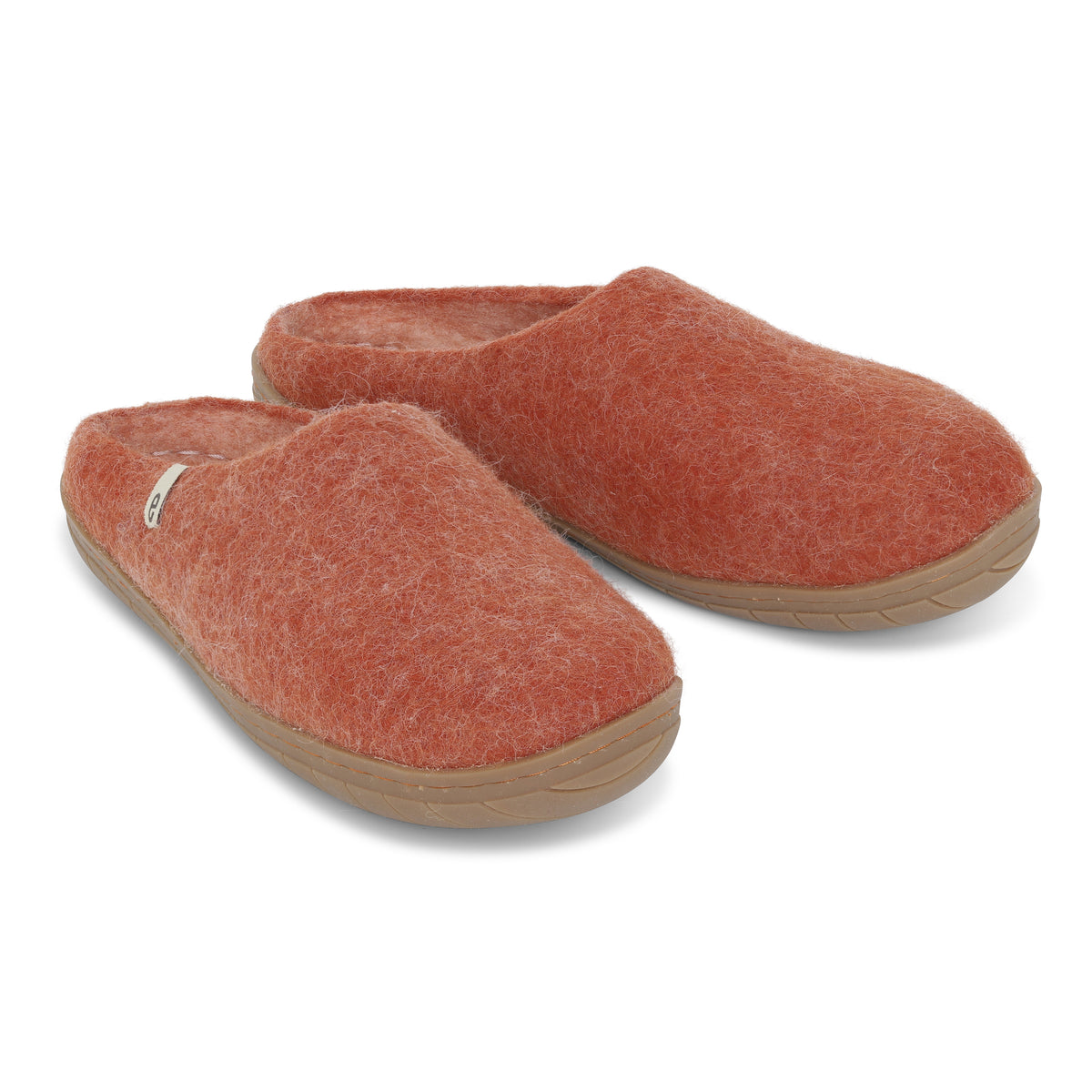 Felted Wool Mule Slippers in a Clay/Tan Colour with a Natural Rubber Sole
