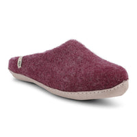 Bordeaux Red Slippers in Felted Wool Fabric in a Mule Style