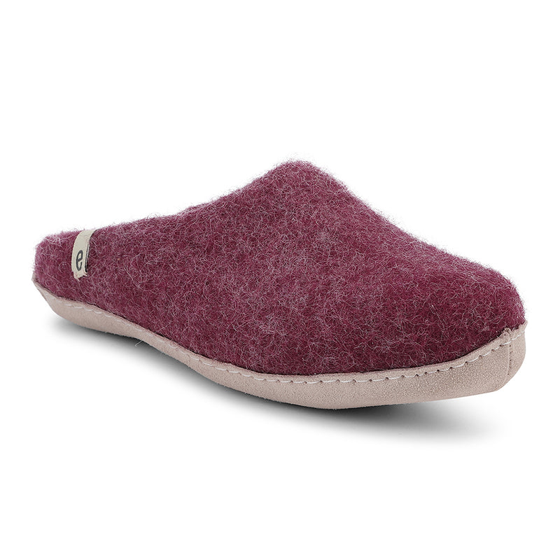 Bordeaux Red Slippers in Felted Wool Fabric in a Mule Style