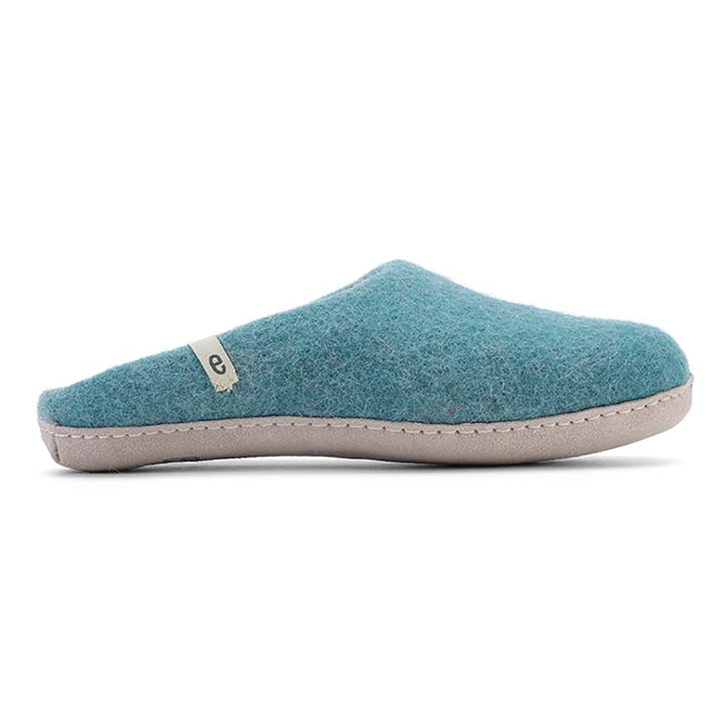 Felted Wool Mule Slippers in a Sea Blue Colour