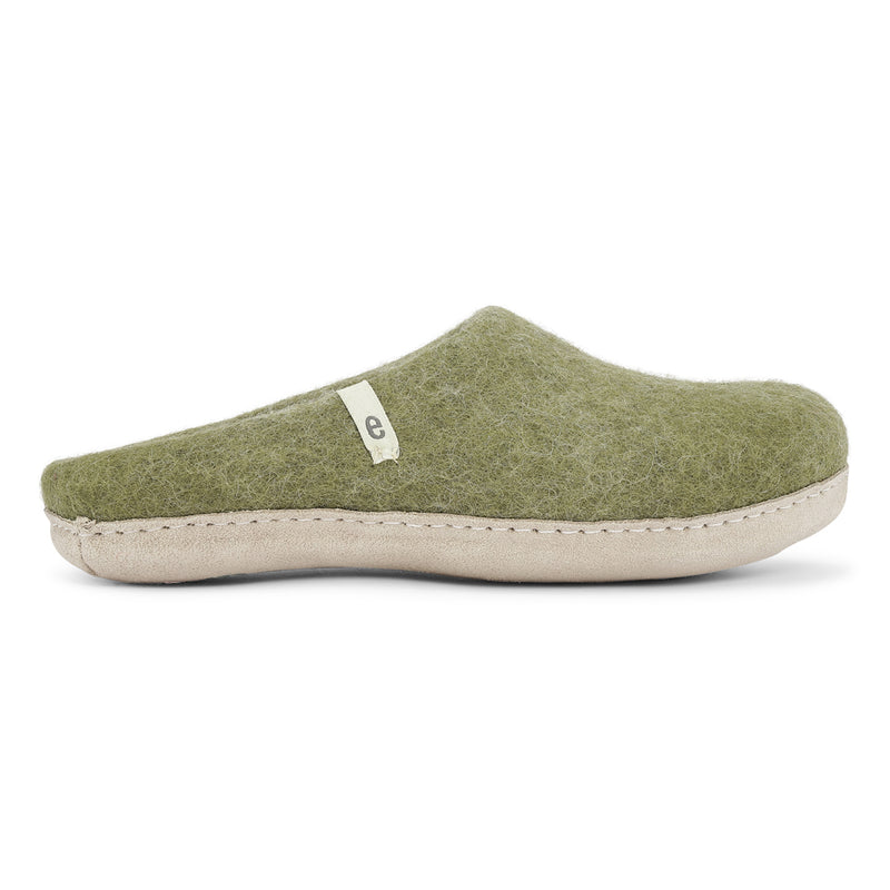 Wool Slippers Green Felted Mule Cosy