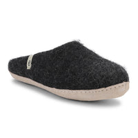 Black Slippers in Felted Wool Fabric in a Mule Style