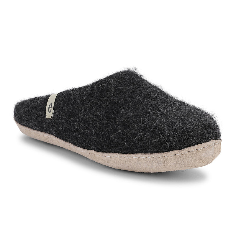 Black Slippers in Felted Wool Fabric in a Mule Style