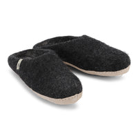 Black Slippers in Felted Wool Fabric in a Mule Style