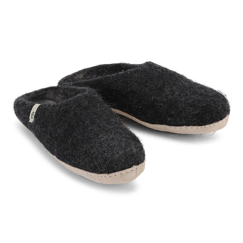 Black Slippers in Felted Wool Fabric in a Mule Style
