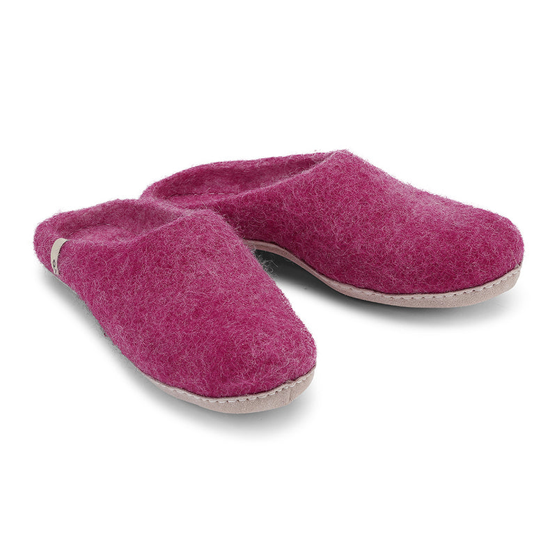Pink and Cerise Slippers in Felted Wool Fabric in a Mule Style