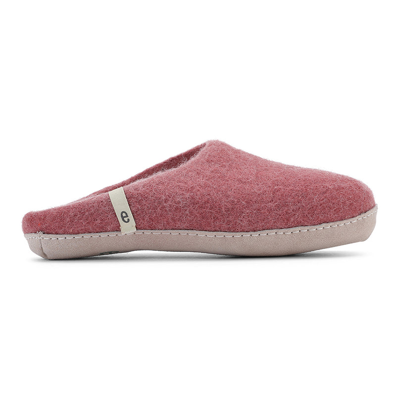 Rose Coloured Slippers in Felted Wool Fabric in a Mule Style