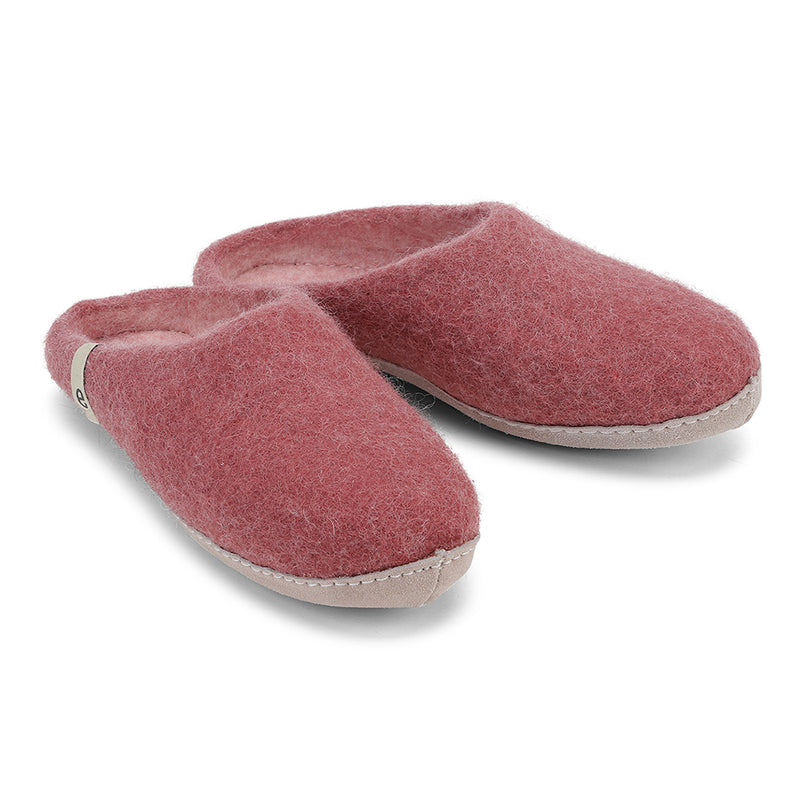 Rose Coloured Slippers in Felted Wool Fabric in a Mule Style