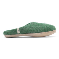 Green Slippers in Felted Wool Fabric in a Mule Style