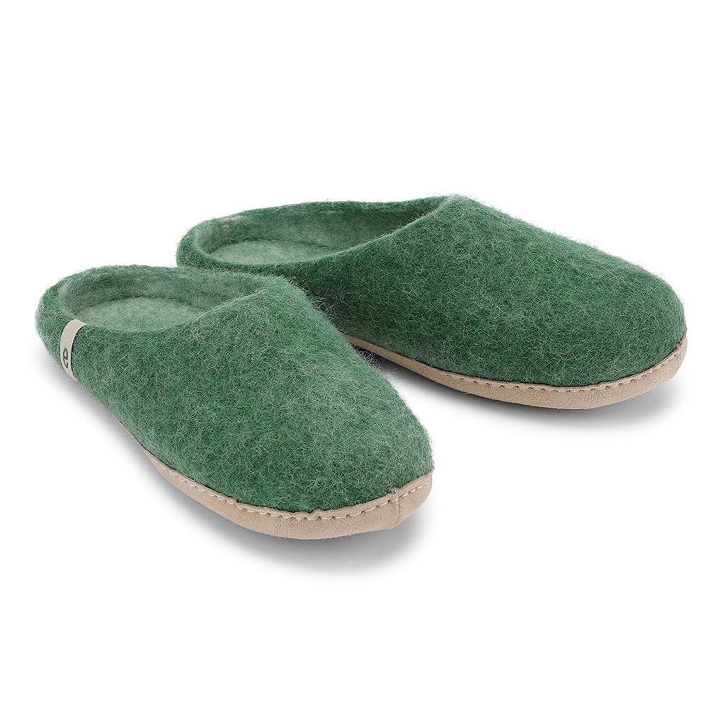 Wool Slippers Green Felted Mule Cosy