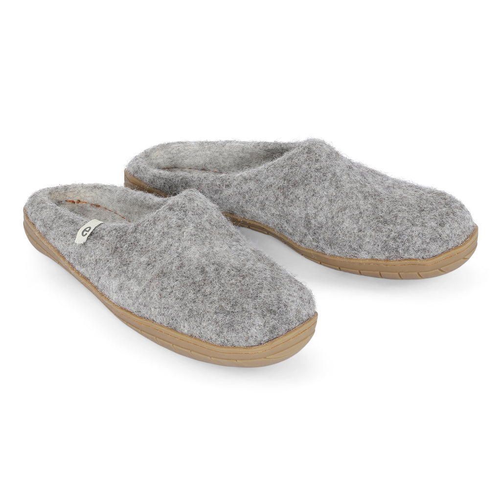 Wool Rubber Sole Slippers Grey Felted Mule Cosy