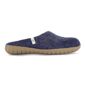 Wool Slippers Rubber Sole Blue Felted Mule Cosy
