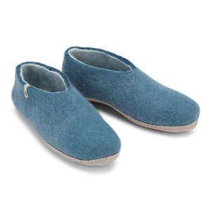 Wool Slipper Boots Blue Felted Mule Cosy