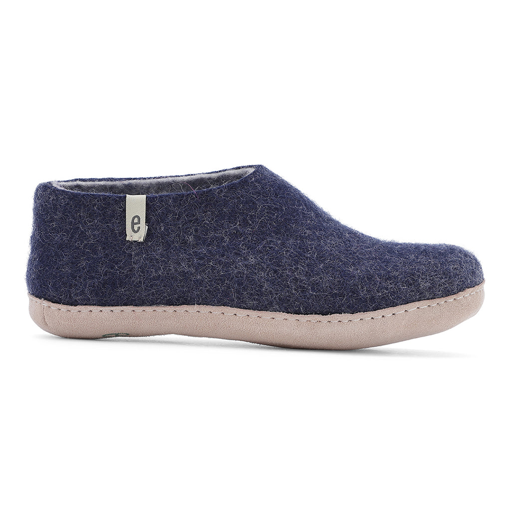 Blue Slippers in Felted Wool Fabric in a Mule Style