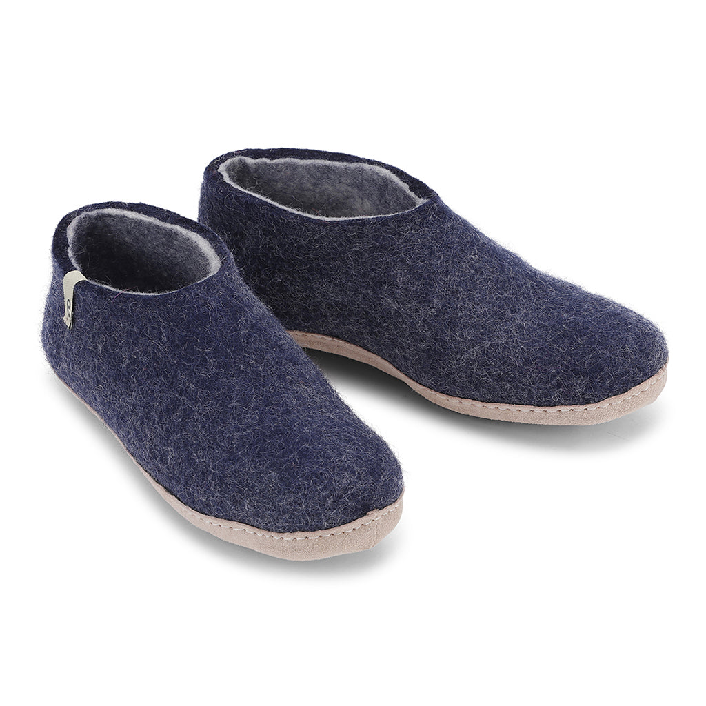 Blue Slippers in Felted Wool Fabric in a Mule Style