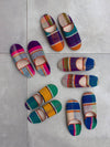 Women's Moroccan Vintage Fabric Babouche Slippers in Multi Stripe Colourway
