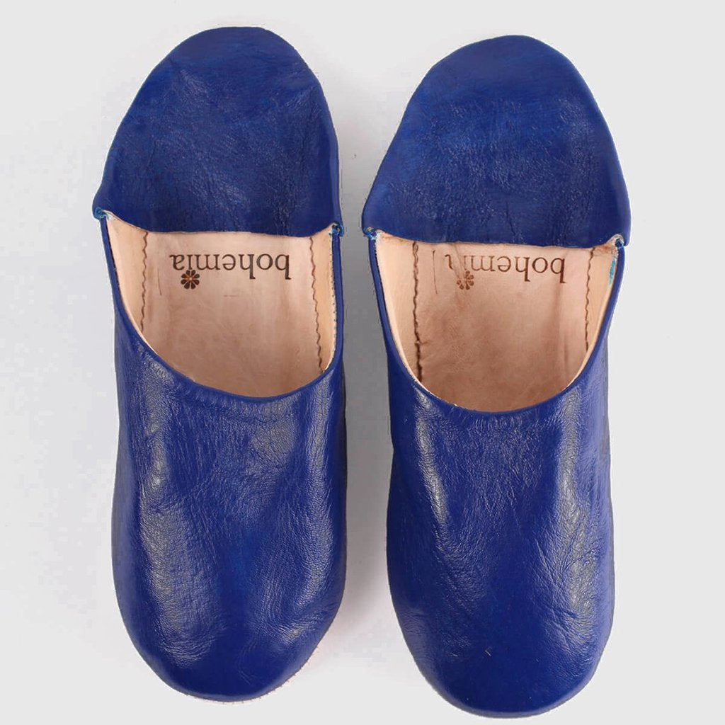 Men's Moroccan Leather Slippers in a Cobalt Blue Colour