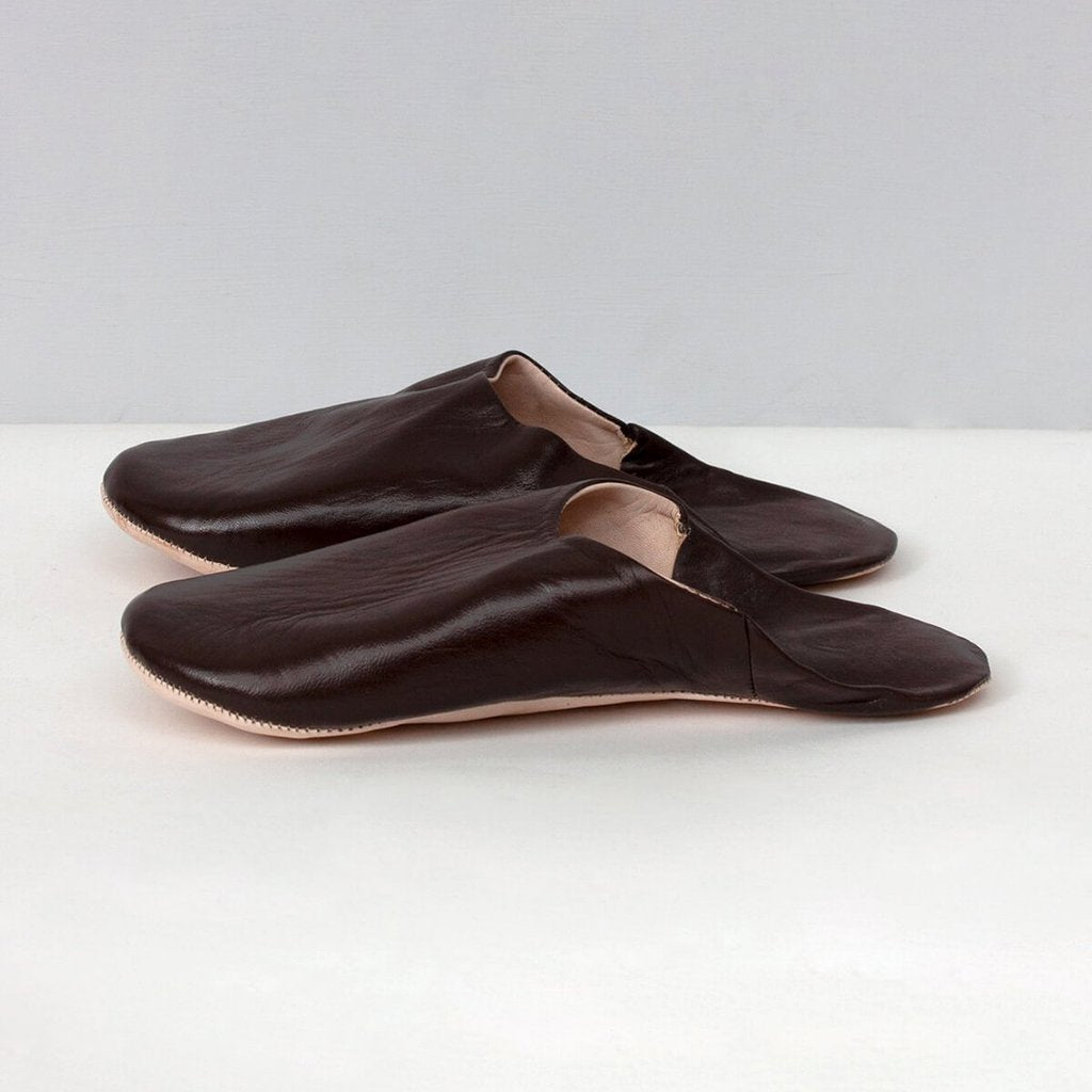 Men's Moroccan Leather Slippers in a Chocolate Brown Colour