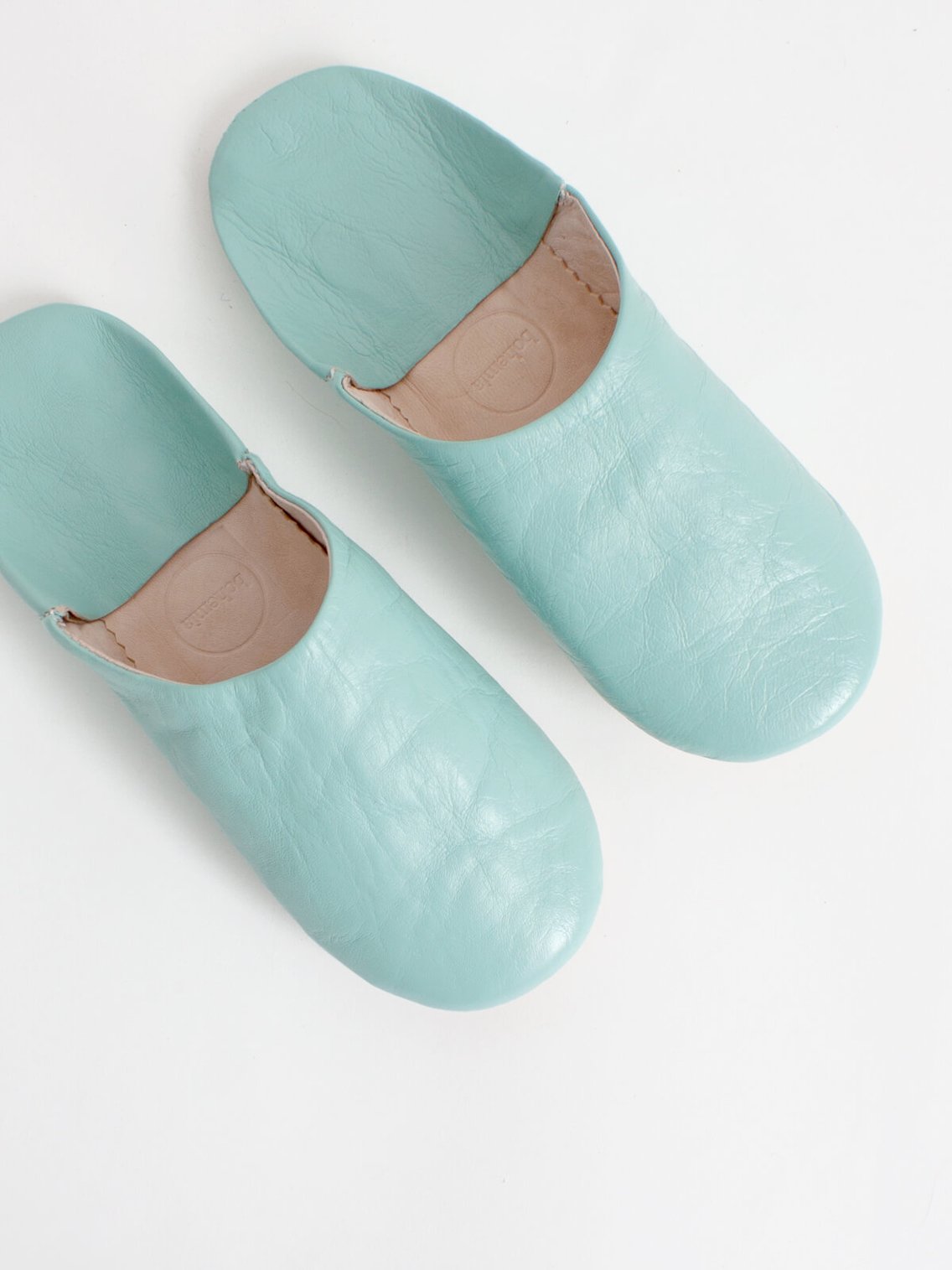 Women's Moroccan Leather Slippers in a Duck Egg Colour