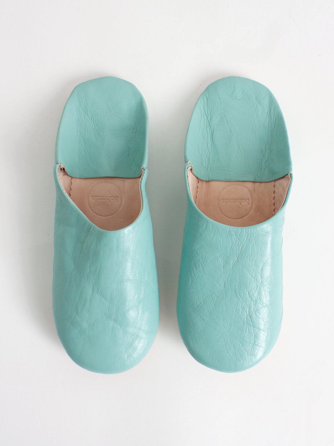 Women's Moroccan Leather Slippers in a Duck Egg Colour
