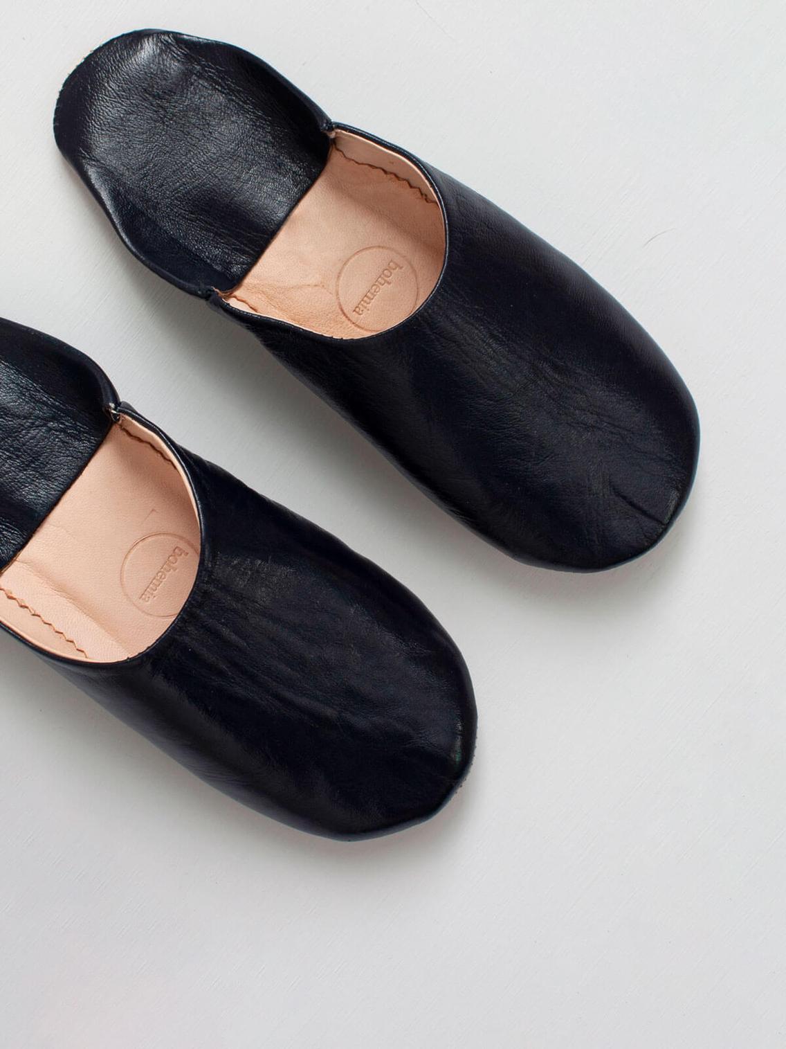 Mens Leather Babouche Slippers - Indigo