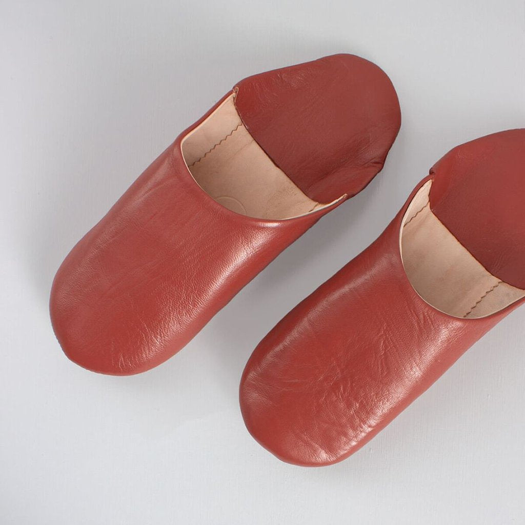 Men's Moroccan Leather Slippers in a Terracotta Colour