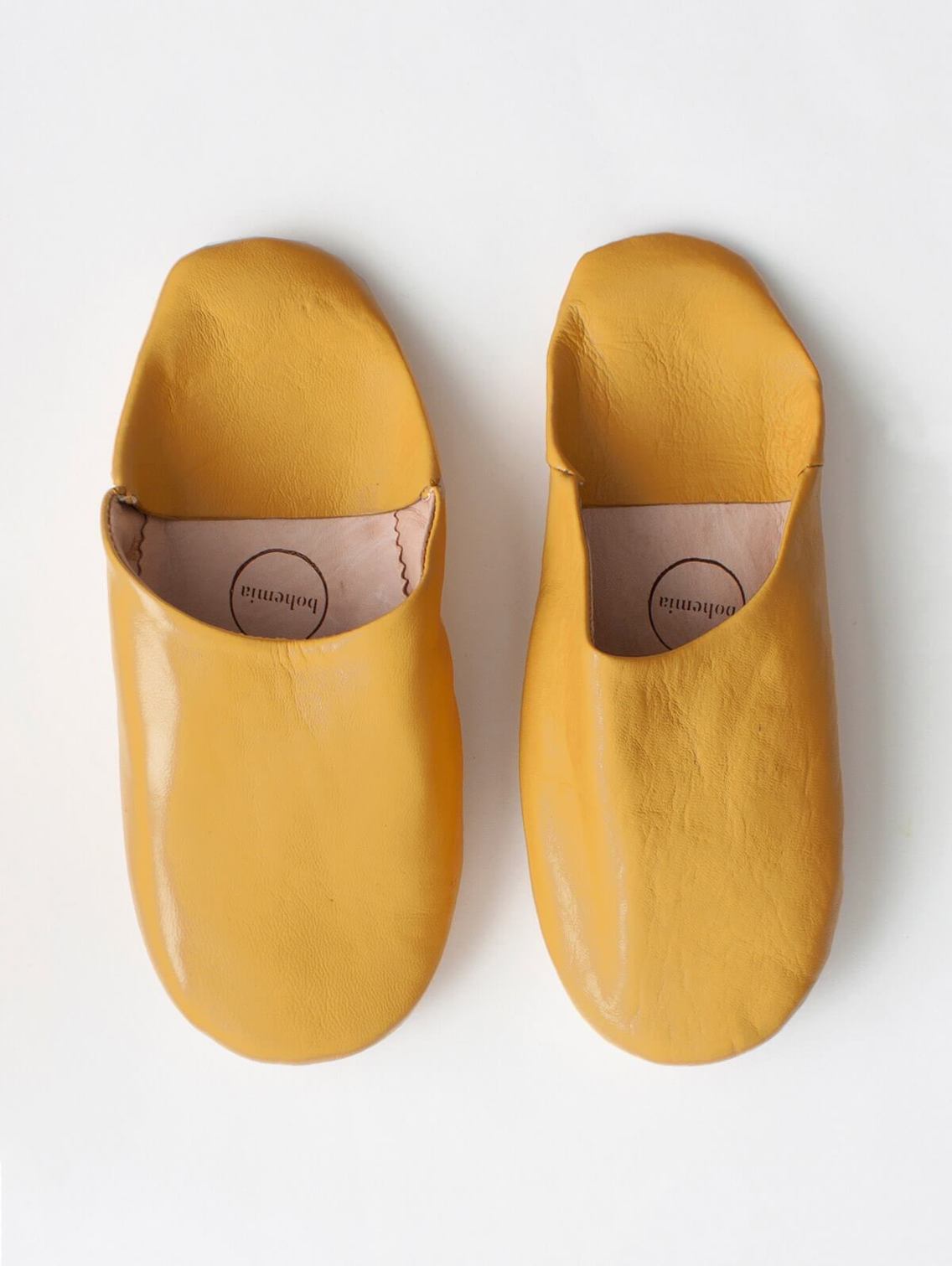 Women's Moroccan Leather Slippers in a Mustard Colour