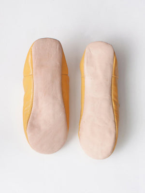 Womens Moroccan Leather Babouche Basic Slippers Mustard