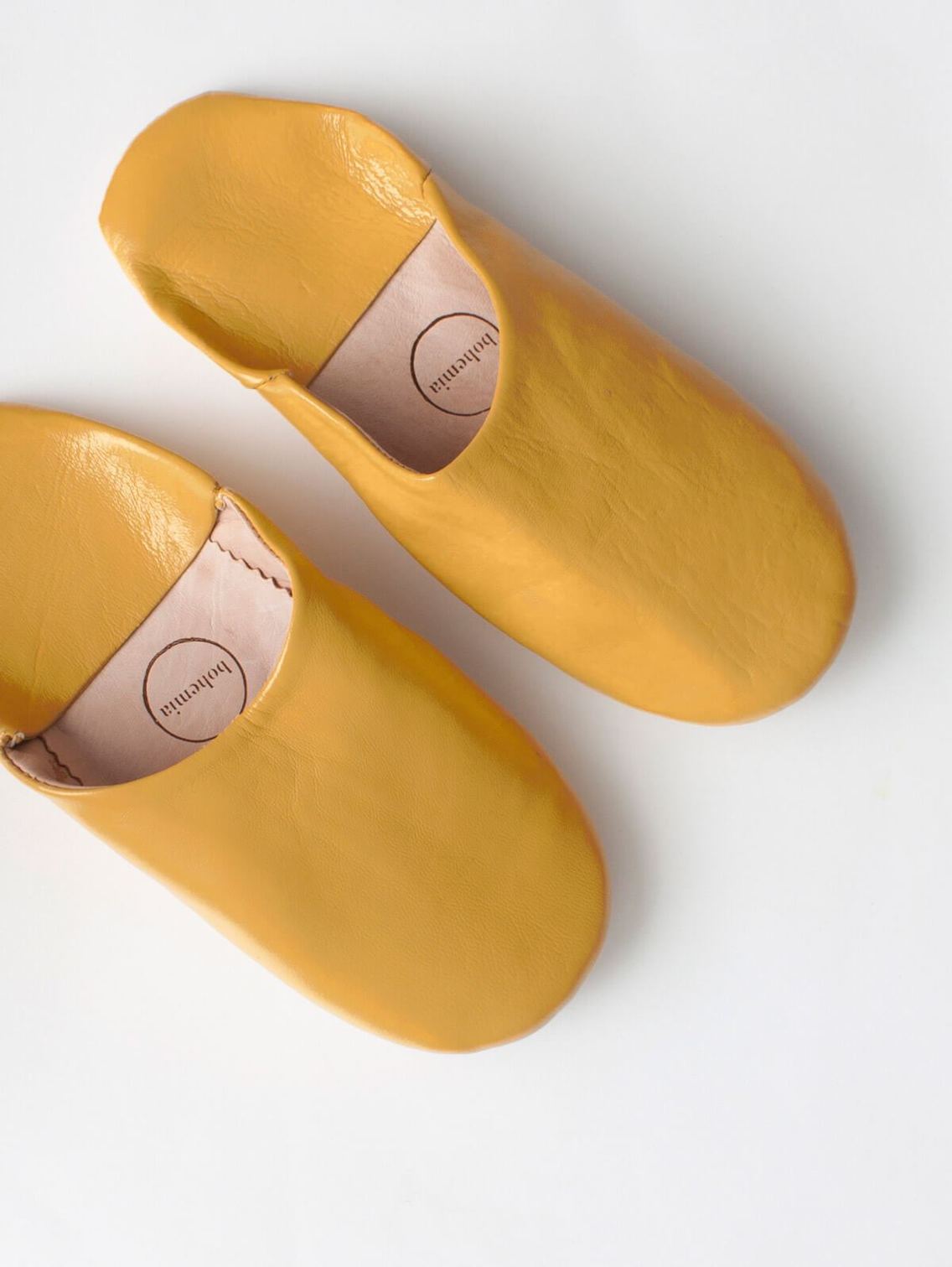 Women's Moroccan Leather Slippers in a Mustard Colour