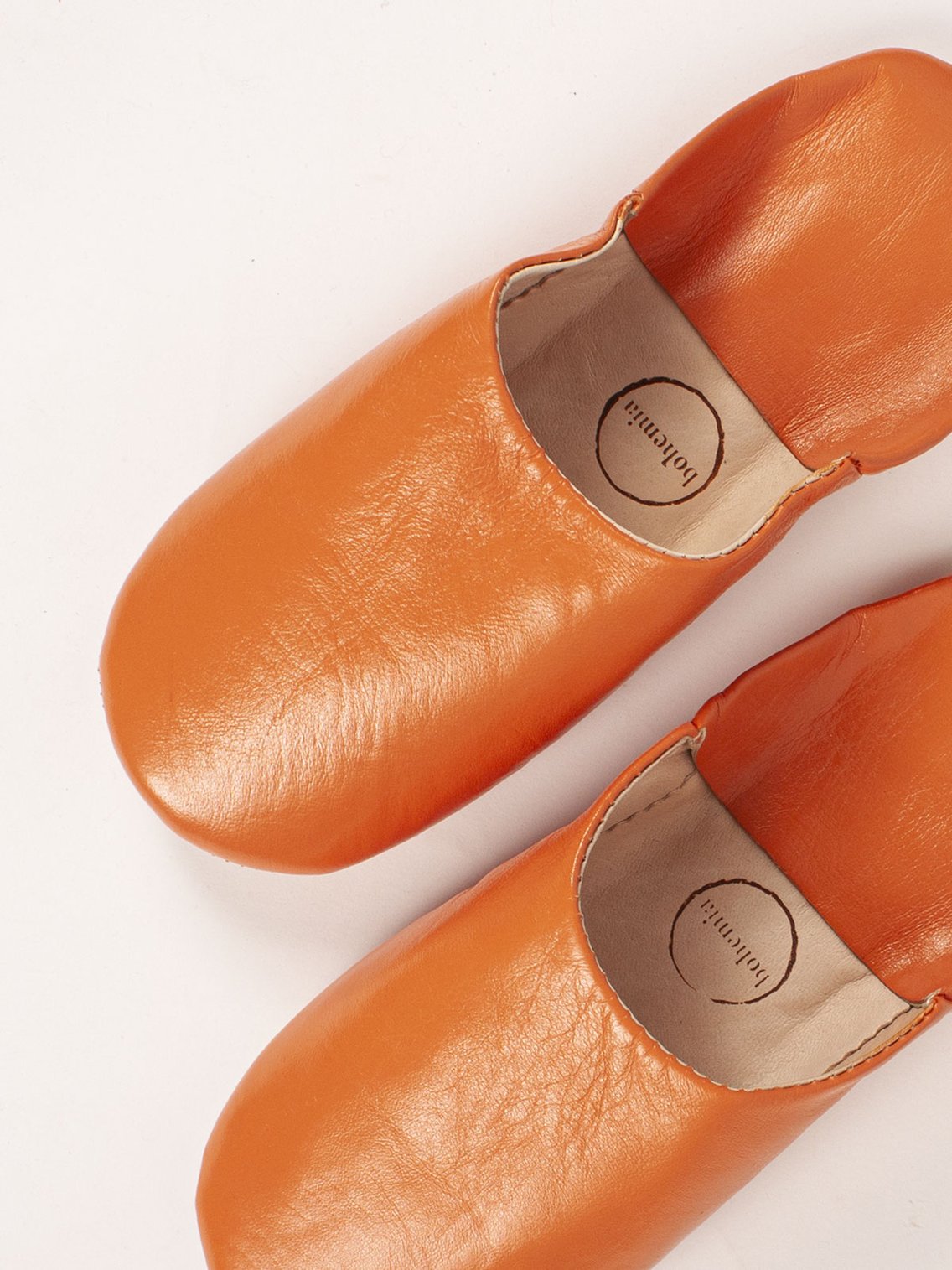 Women's Moroccan Leather Slippers in a Tangerine Colour