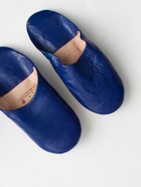Women's Moroccan Leather Slippers in a Cobalt Blue Colour